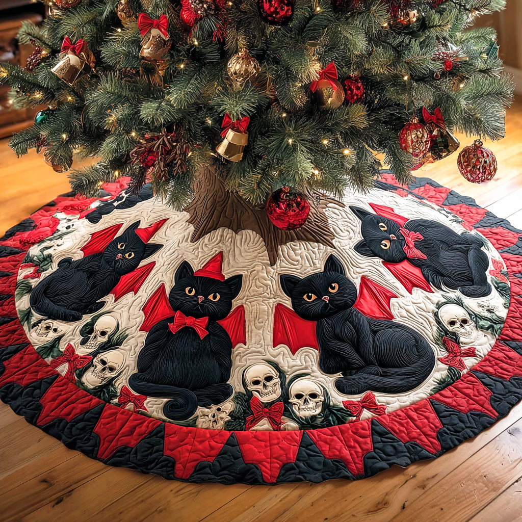 Cozy Christmas Feline Christmas Quilted Tree Skirt