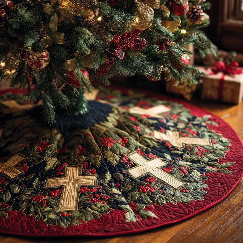 Cross Harmony Christmas Quilted Tree Skirt