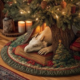 Mystic Winter Dragon Christmas Quilted Tree Skirt