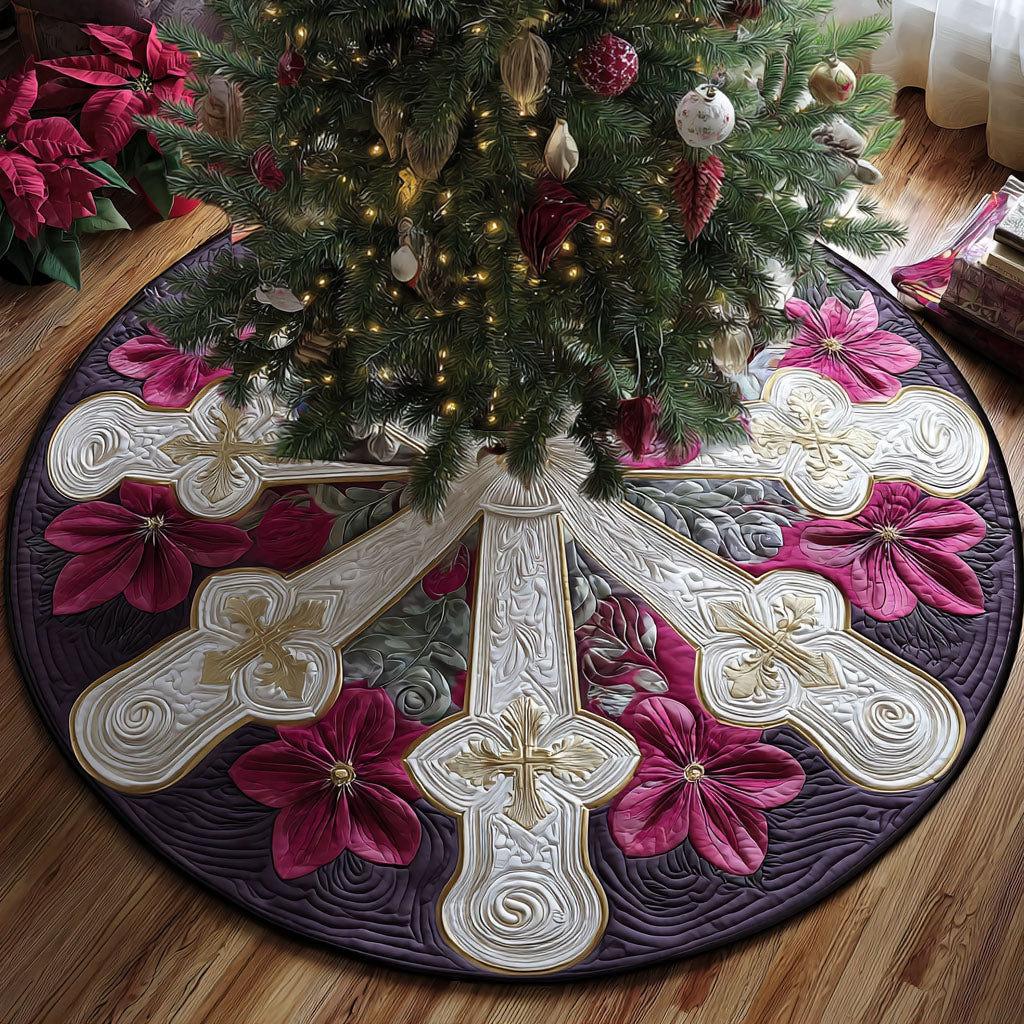 Divine Bloom Christmas Quilted Tree Skirt