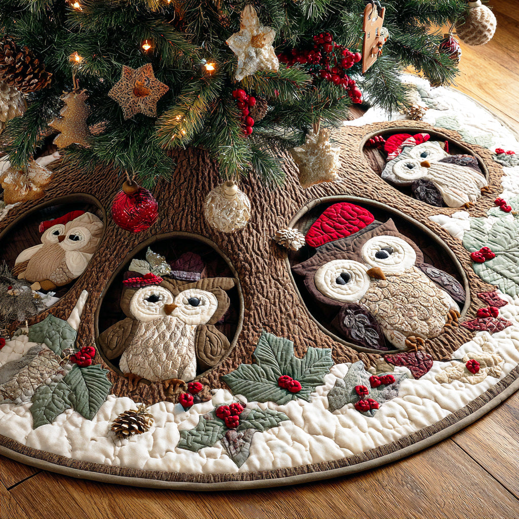 Holiday Perch Christmas Quilted Tree Skirt