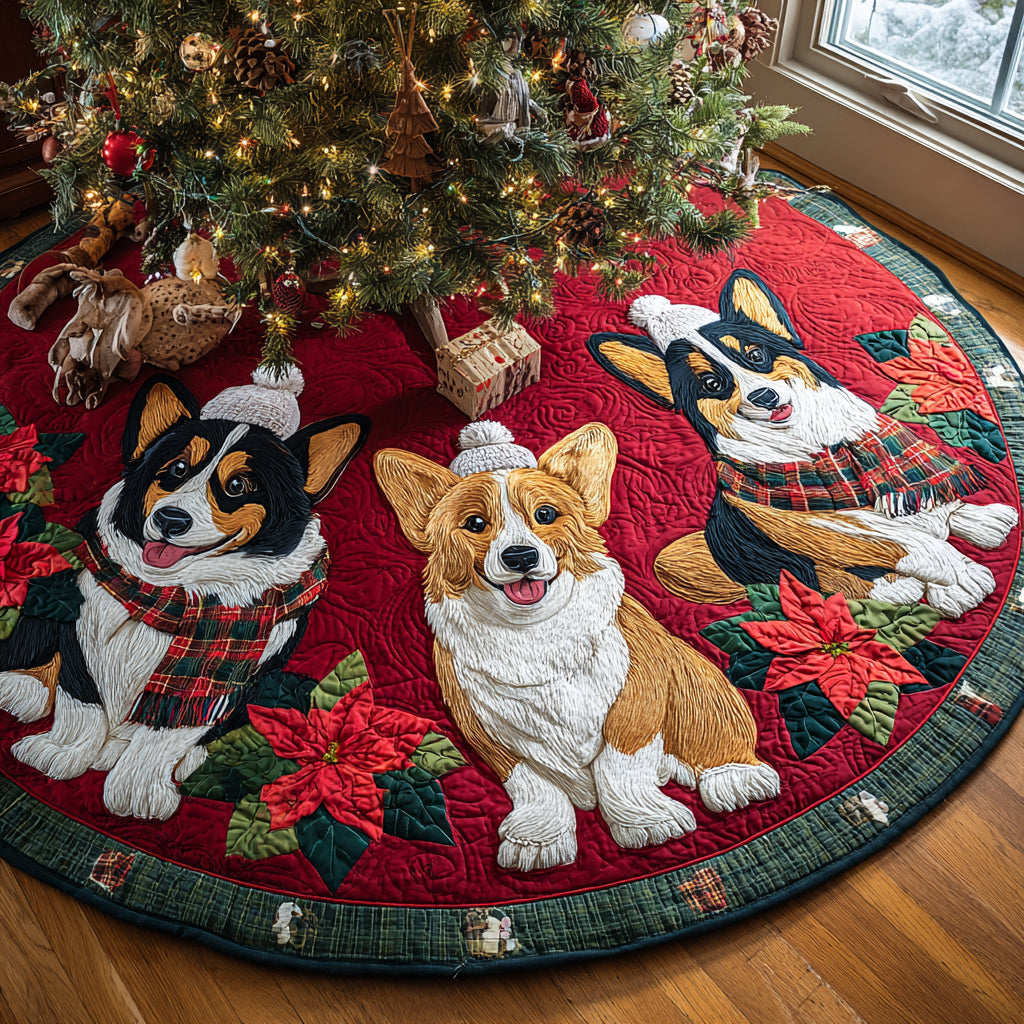 Twinkling Corgi Night Quilted Christmas Tree Skirt