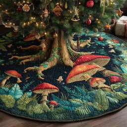 Hidden Woodland Retreat Christmas Quilted Tree Skirt