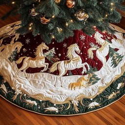 Horse Light Christmas Quilted Tree Skirt