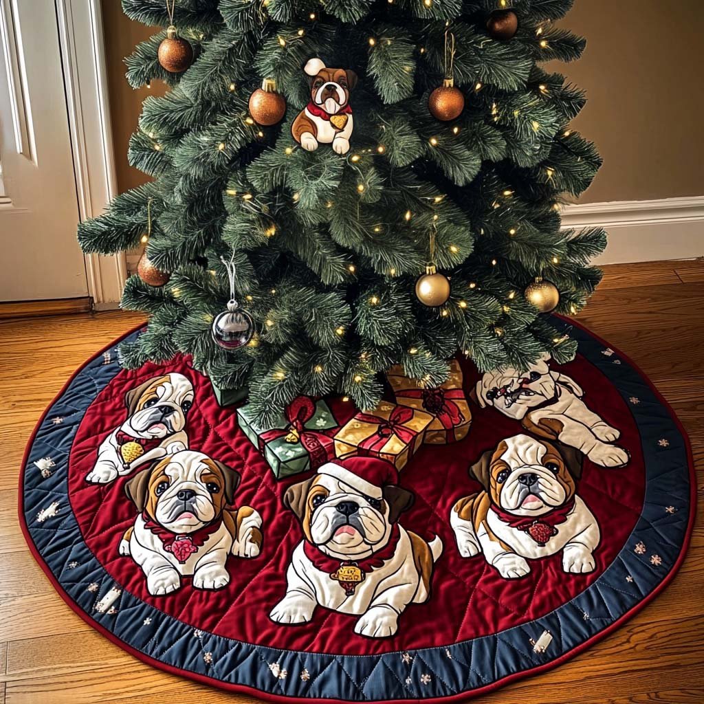 Bulldog Blessing Christmas Quilted Tree Skirt