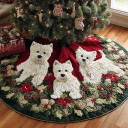 Festive Westie Spirit Quilted Christmas Tree Skirt