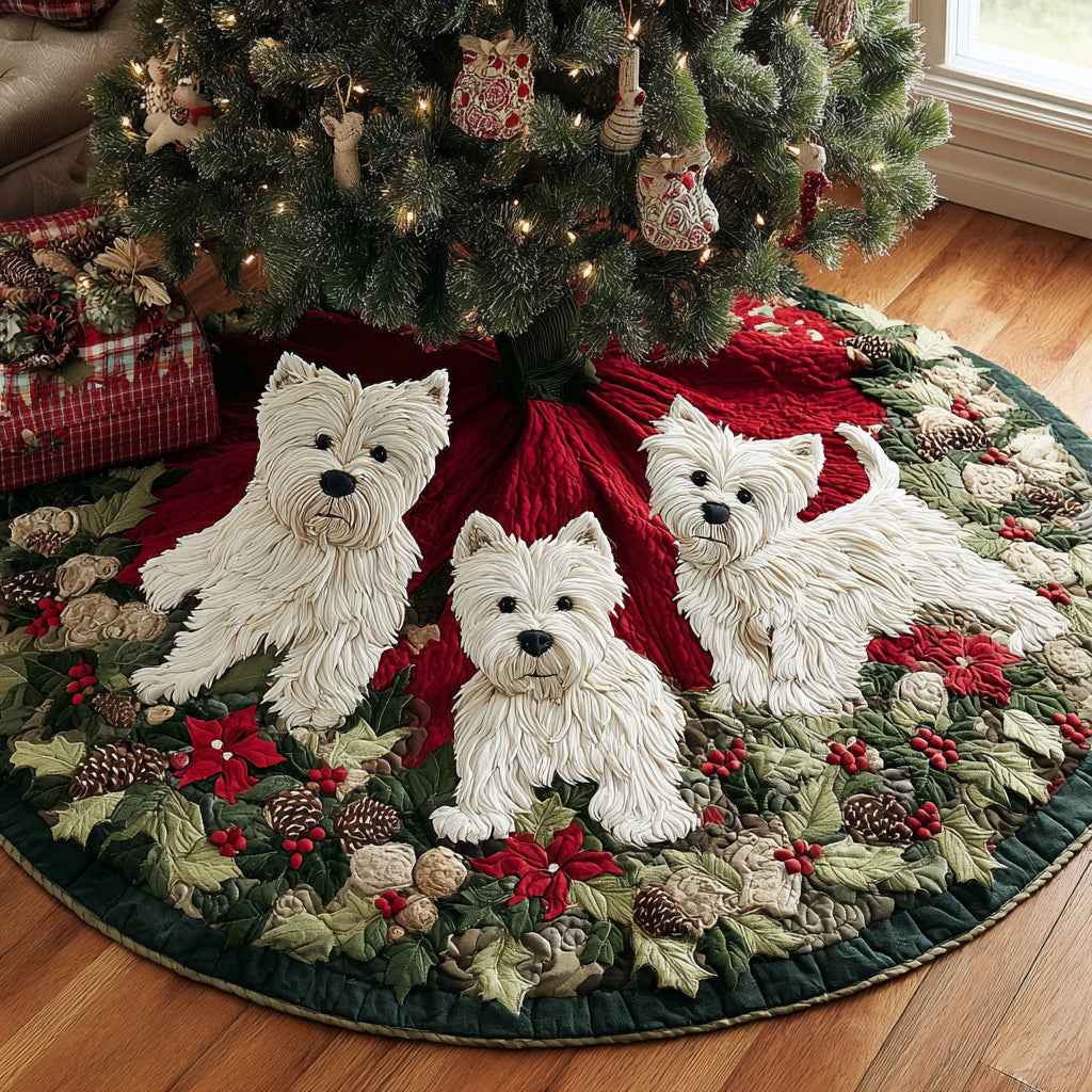 Festive Westie Spirit Quilted Christmas Tree Skirt