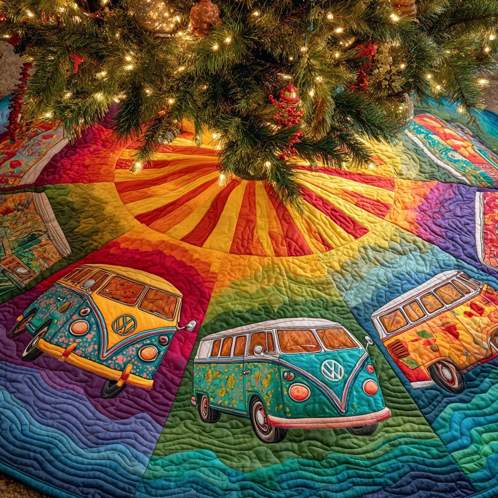 Merry Roadtrip Glow Quilted Tree Skirt