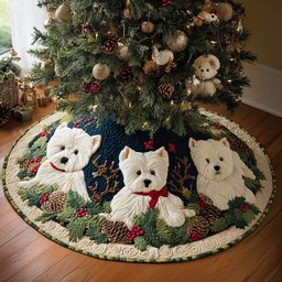 Cozy Westie Cabin Quilted Christmas Tree Skirt