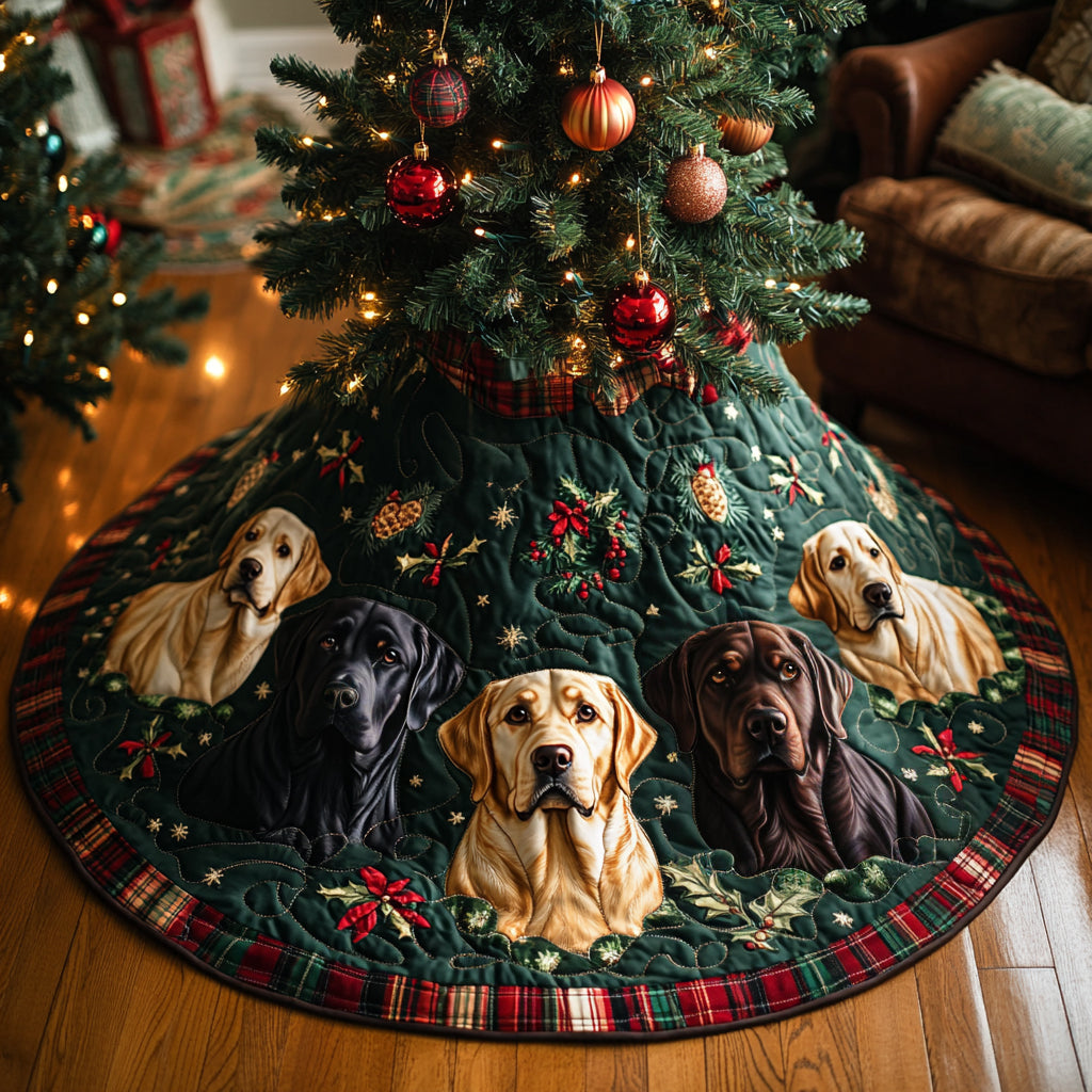 Cozy Labrador Joy Christmas Quilted Tree Skirt