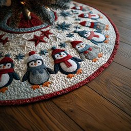 Penguin Whisper Christmas Quilted Tree Skirt