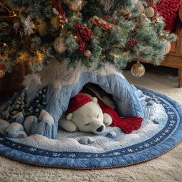 Festive Forest Bear Christmas Quilted Tree Skirt