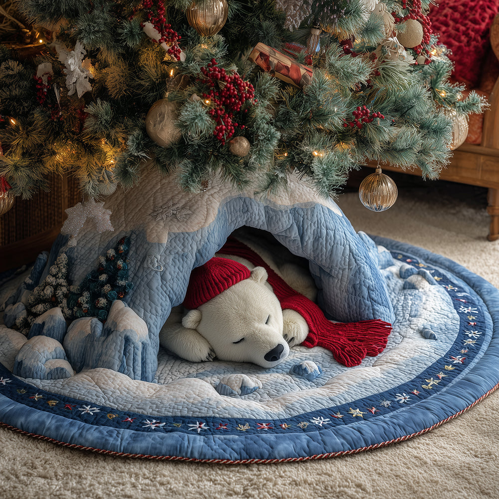 Festive Forest Bear Christmas Quilted Tree Skirt