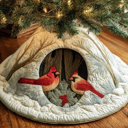 Winter Red Song Christmas Quilted Tree Skirt