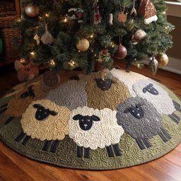 Baby Lamb Christmas Quilted Tree Skirt