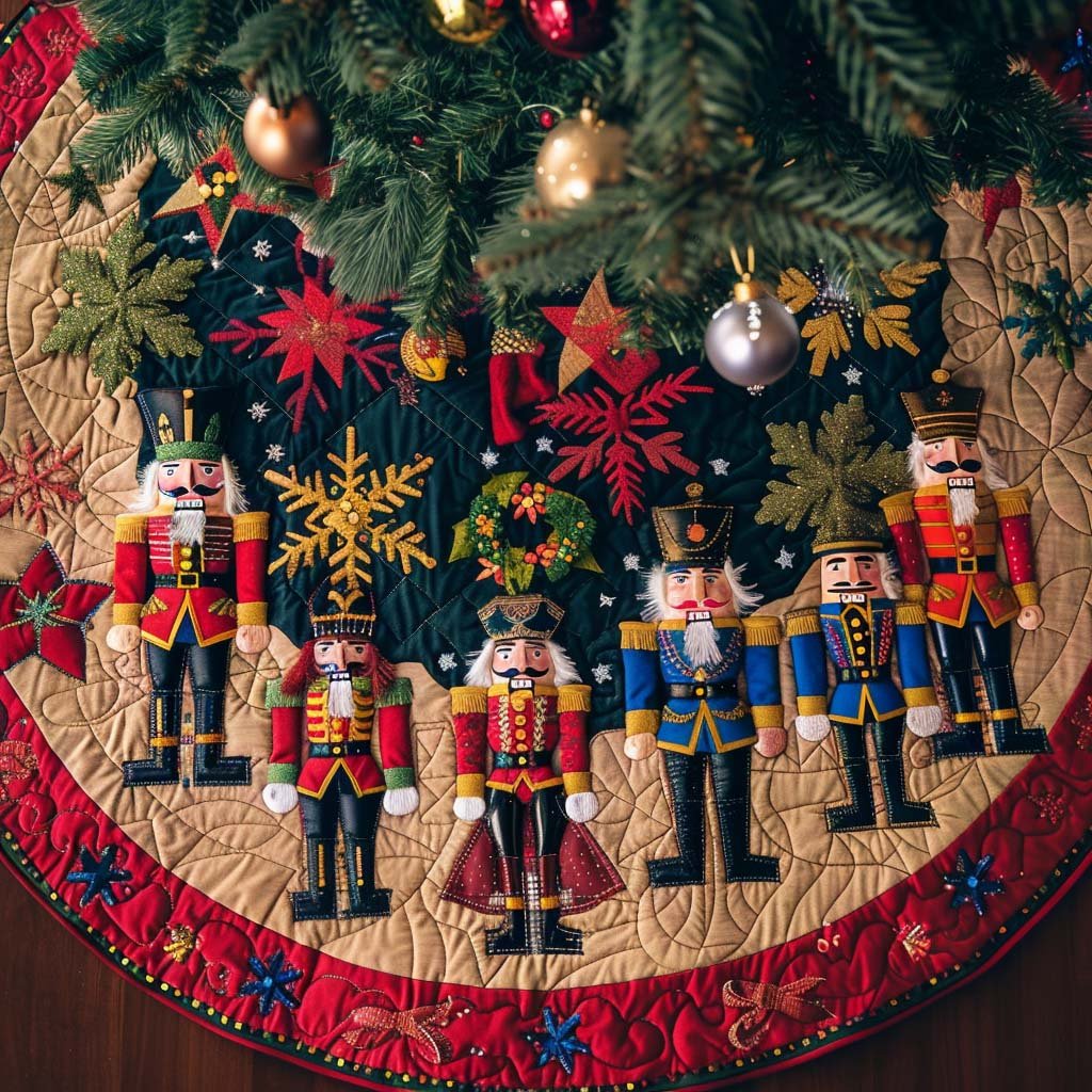 Holiday Nutcracker Parade Quilted Christmas Tree Skirt