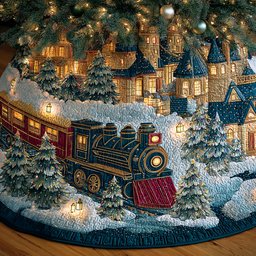 Winter Railway Christmas Quilted Tree Skirt