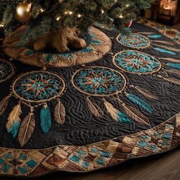 Midnight Dreamcatcher Christmas Quilted Tree Skirt