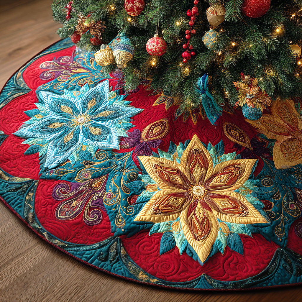 Crystal Flake Dance Christmas Quilted Tree Skirt