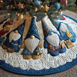 Whimsical Gnome Christmas Quilted Tree Skirt