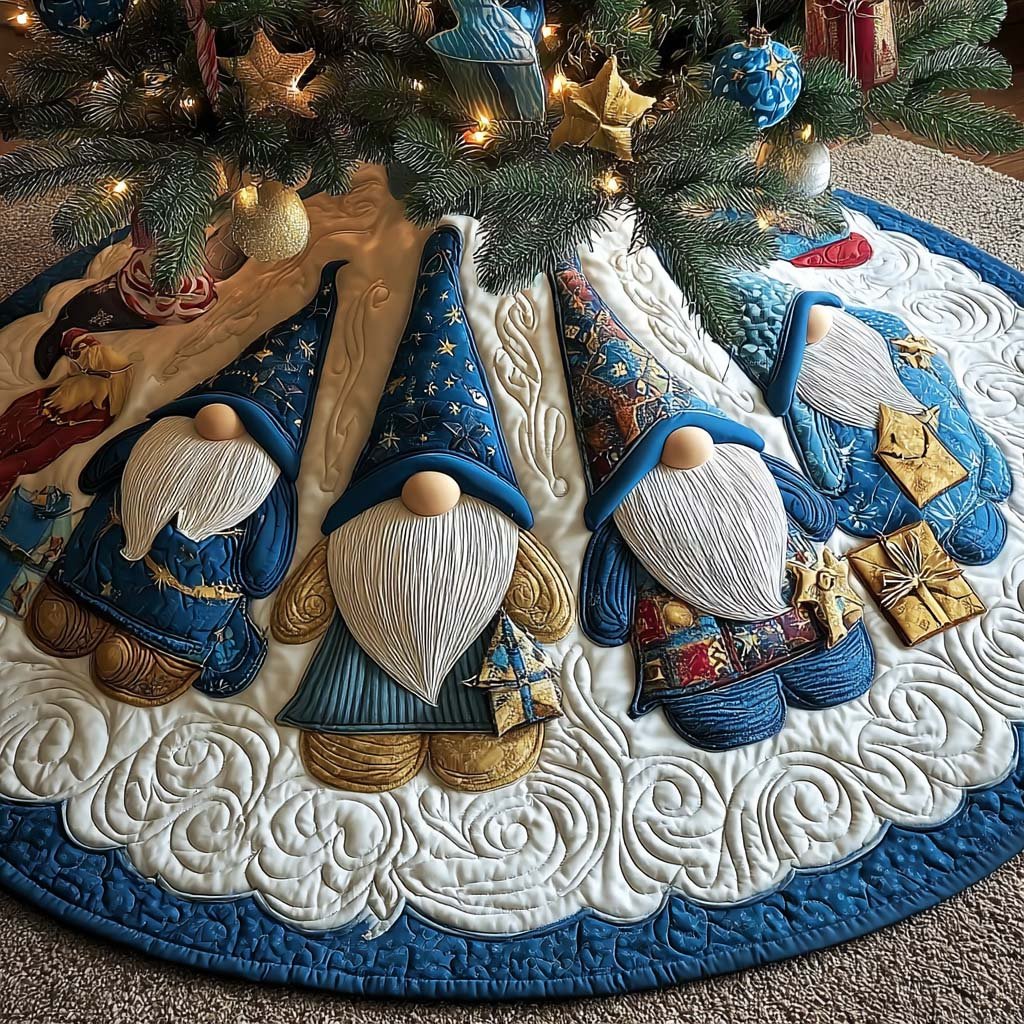 Whimsical Gnome Christmas Quilted Tree Skirt
