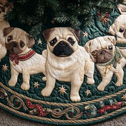 Pug Delight Christmas Quilted Tree Skirt
