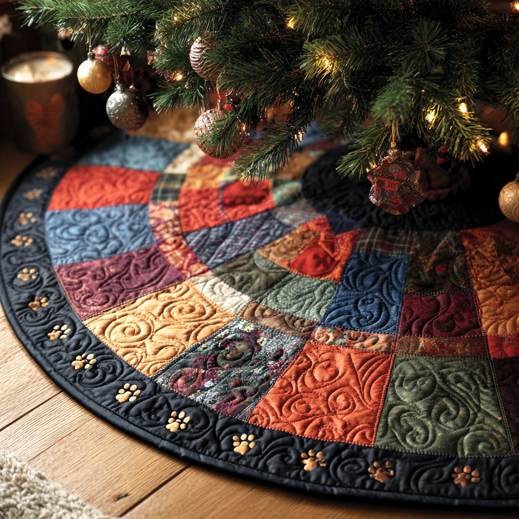 Twilight Paws Christmas Quilted Tree Skirt