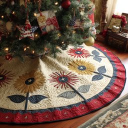 Old Glory Charm Christmas Quilted Tree Skirt