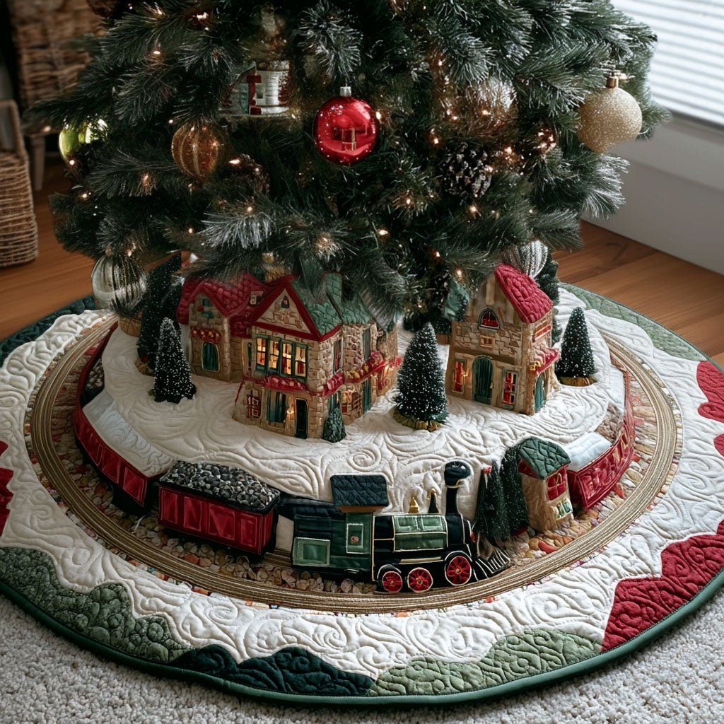 Caroling Caboose Christmas Quilted Tree Skirt