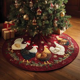 Cozy Rooster Christmas Quilted Tree skirt