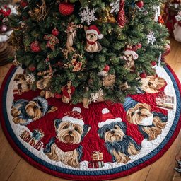 Yorkie Charm Christmas Quilted Tree Skirt