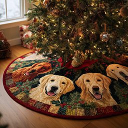 Cozy Golden Retriever Quilted Christmas Tree Skirt