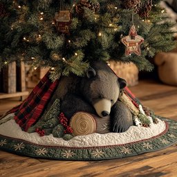 Evergreen Bear Den Christmas Quilted Tree Skirt