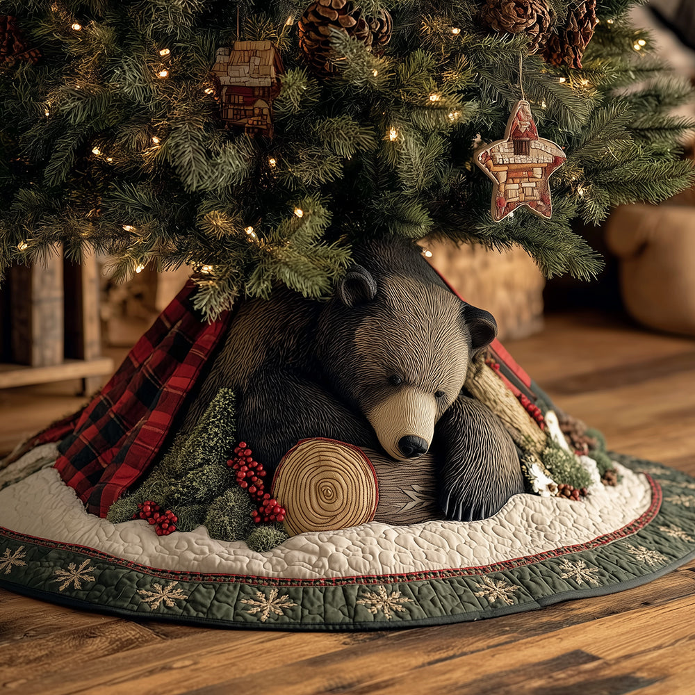 Evergreen Bear Den Christmas Quilted Tree Skirt
