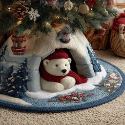 Bear Under the Fir Christmas Quilted Tree Skirt