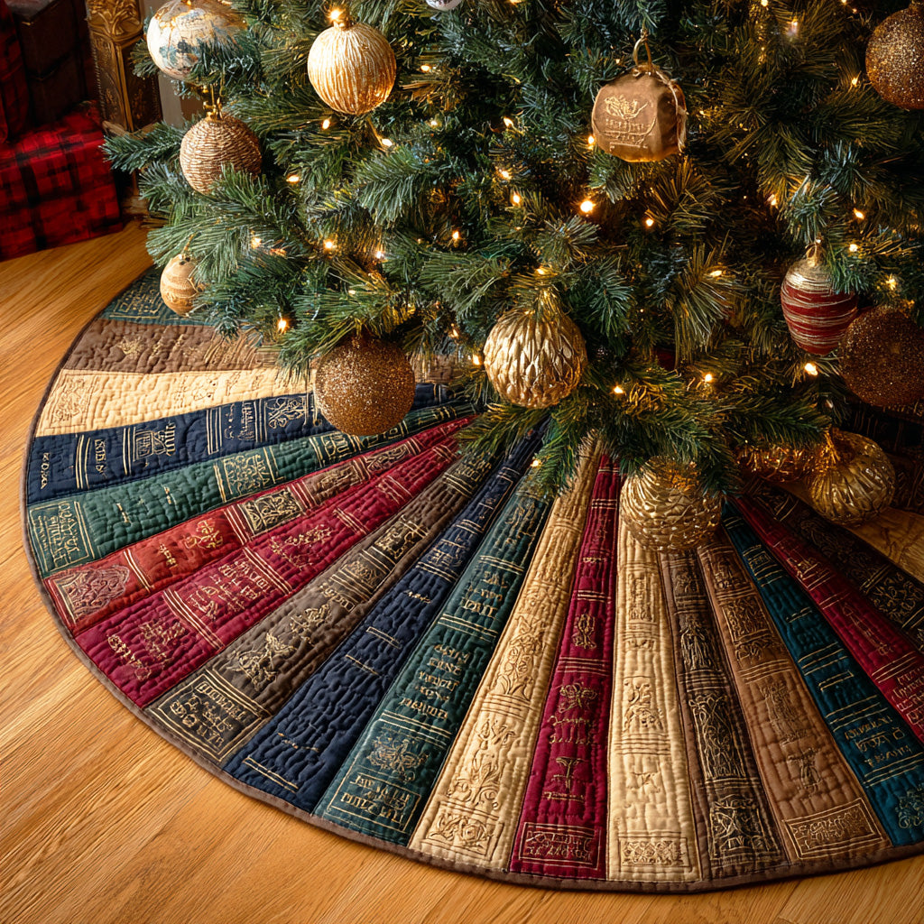 Whispering Pages Christmas Quilted Tree Skirt
