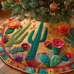 Fiesta Floral Cactus Quilted Tree Skirt