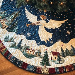 Trumpet Herald Christmas Quilted Tree Skirt
