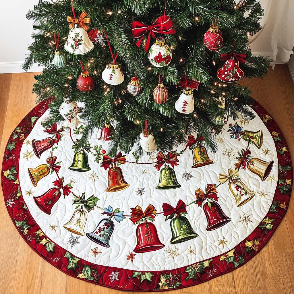 Joyful Bells Christmas Quilted Tree Skirt