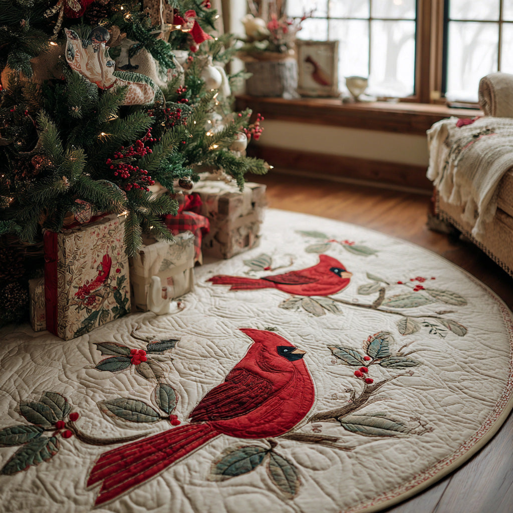 Christmas Cardinal Quilted Christmas Tree Skirt