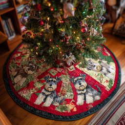 Schnauzer Noel Quilted Christmas Tree Skirt