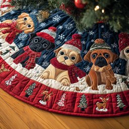 Pug Delight Christmas Quilted Tree Skirt