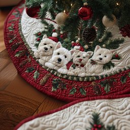 Westie Christmas Joy Quilted Christmas Tree Skirt