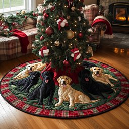 Holiday Retriever Christmas Quilted Tree Skirt