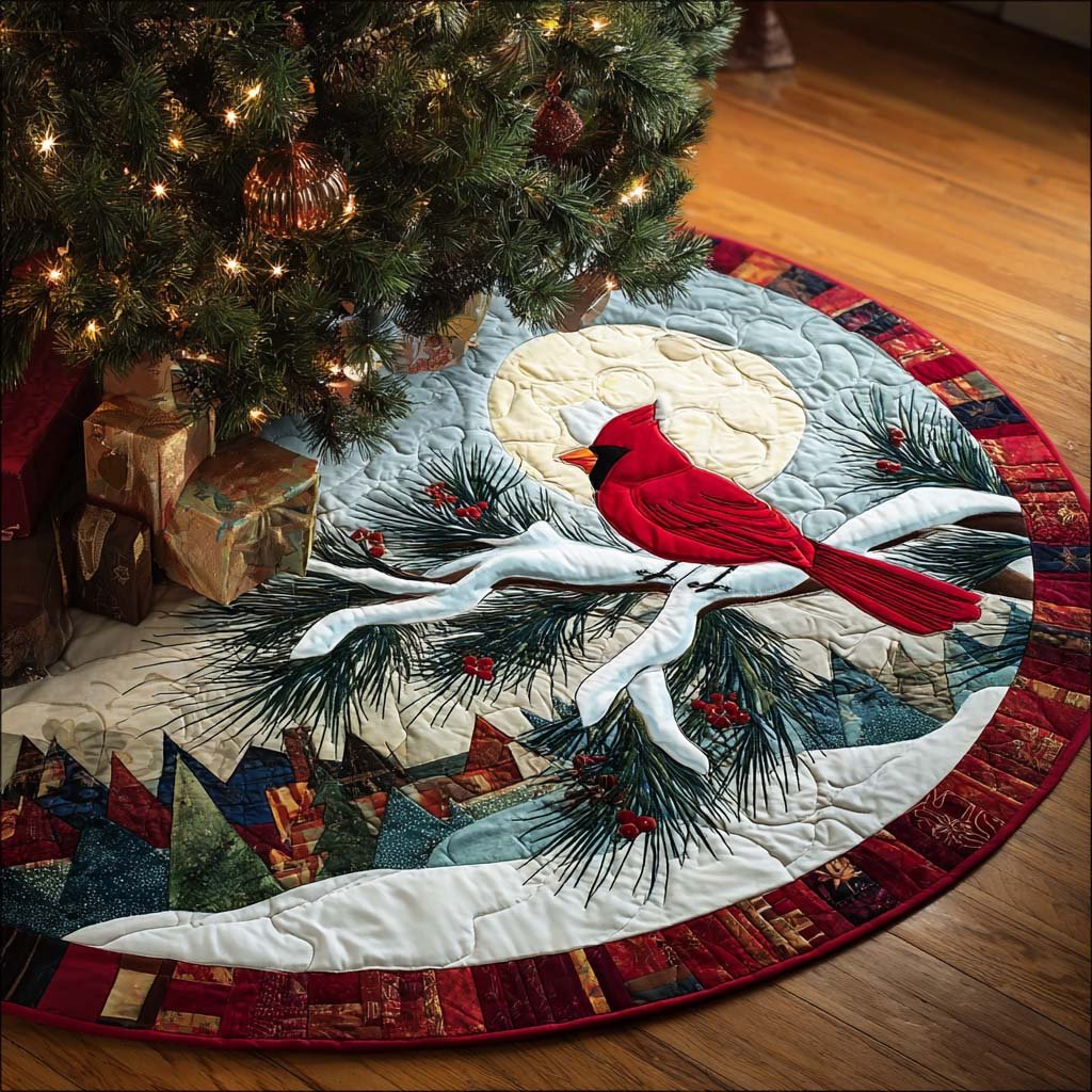 Cardinal Haven Christmas Quilted Tree Skirt