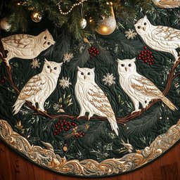 Snowy Perch Christmas Quilted Tree Skirt