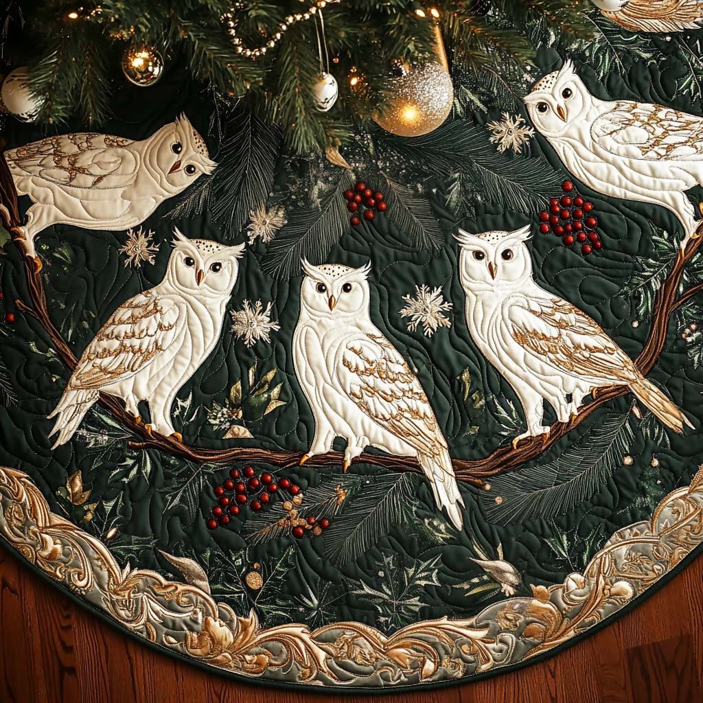 Snowy Perch Christmas Quilted Tree Skirt