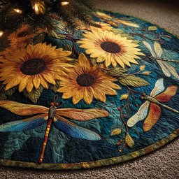 Sunflower Glide Christmas Quilted Tree Skirt