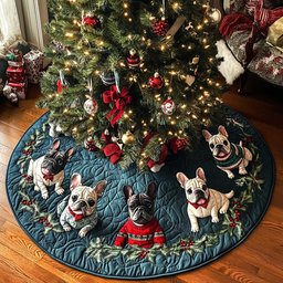 Frenchie Noel Magic Quilted Christmas Tree Skirt