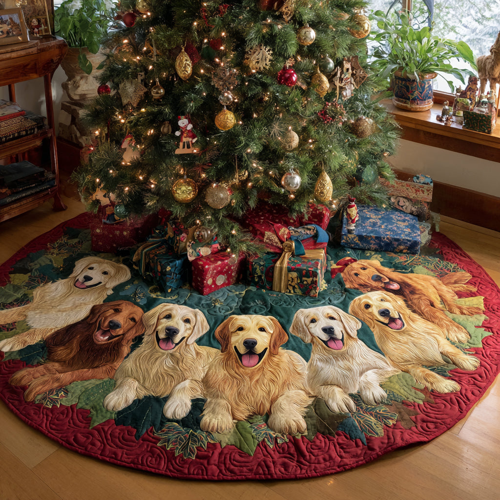 Golden Retriever Delight Quilted Christmas Tree Skirt